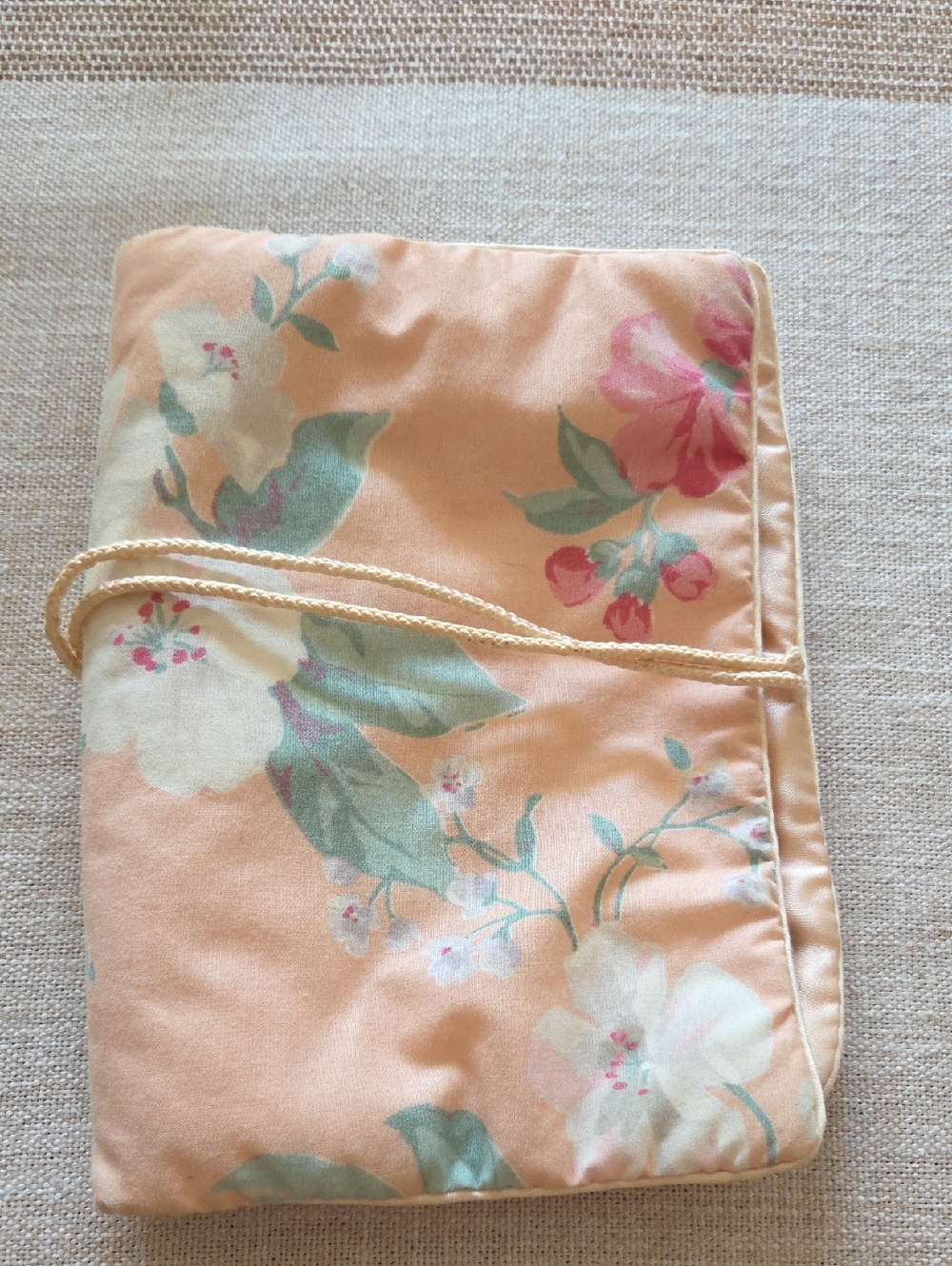 Travel Floral Peach Satin Jewelry Roll Pouch